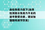 血检免疫力低下(血液检测显示免疫力不足的逾半数受访者，建议加强锻炼调节饮食)